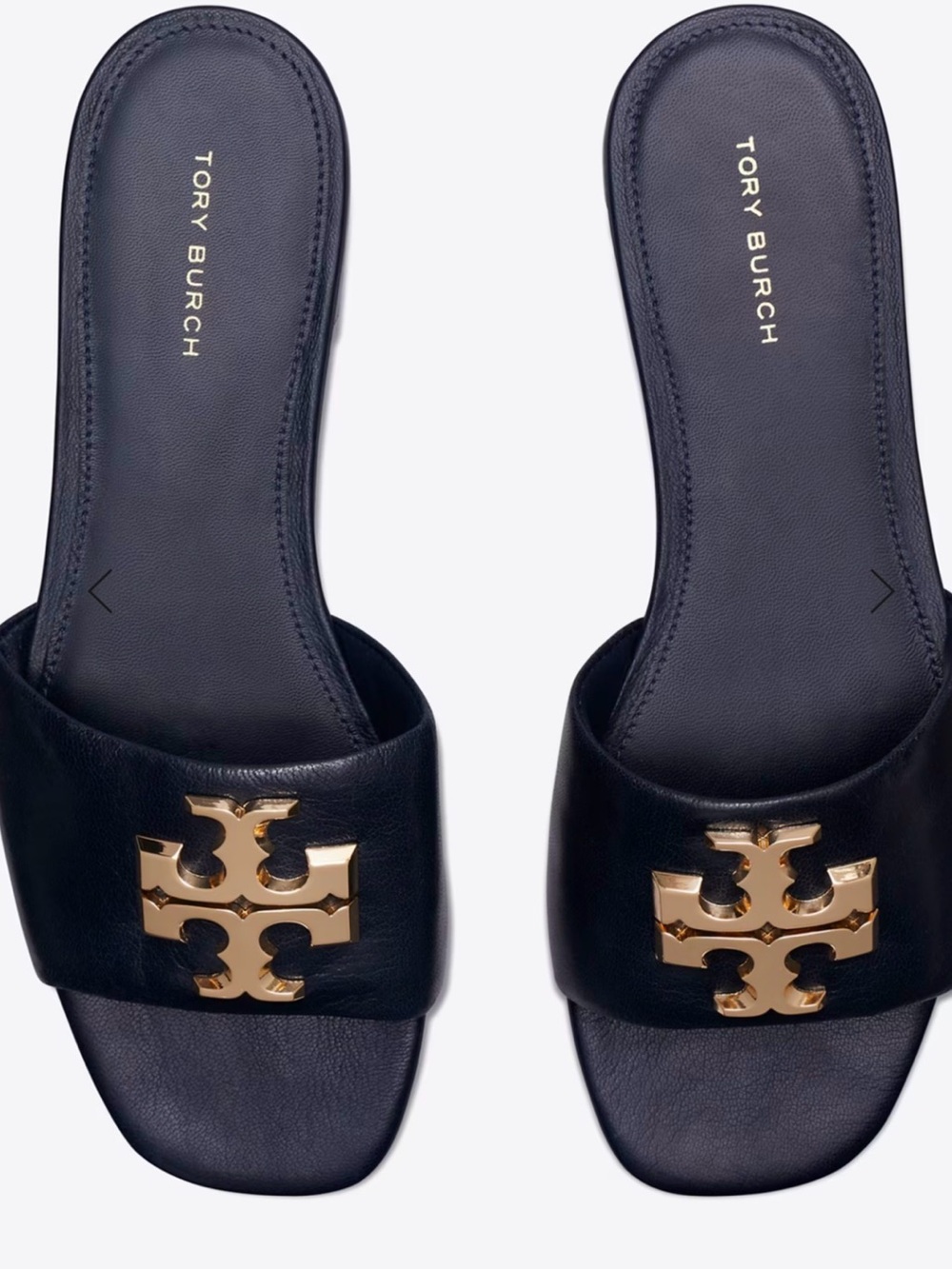 Tory Burch Navy Leather Slide Sandals with Gold Logo
